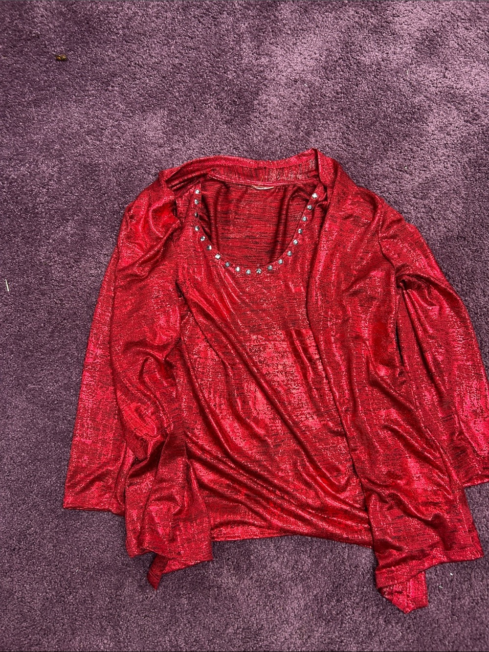 belk Red Shimmer Womens Layered Sweater Cardigan